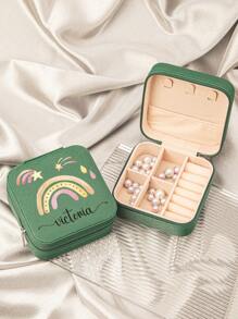 1PC Custom Print: Personalized Name Square Storage Box - Portable PU Jewelry Organizer For Necklaces, Earrings, Rings - Multi-Compartment Travel Storage Case - Ideal Gift For Mother, Aunt, Grandmother, Daughter, Niece, Sister, Friend, Girlfriend, Wife, Bride, Bridesmaid, Godmother, Mom, Mother-In-Law, Colleague On Holidays, Birthdays, Weddings, Mother's Day, Valentine's Day, Christmas, New Year, Teacher's Day, Anniversaries, Graduation, Baby Showers