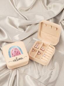 1PC Custom Print: Personalized Name Square Storage Box - Portable PU Jewelry Organizer For Necklaces, Earrings, Rings - Multi-Compartment Travel Storage Case - Ideal Gift For Mother, Aunt, Grandmother, Daughter, Niece, Sister, Friend, Girlfriend, Wife, Bride, Bridesmaid, Godmother, Mom, Mother-In-Law, Colleague On Holidays, Birthdays, Weddings, Mother's Day, Valentine's Day, Christmas, New Year, Teacher's Day, Anniversaries, Graduation, Baby Showers