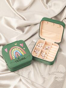 1PC Custom Print: Personalized Name Square Storage Box - Portable PU Jewelry Organizer For Necklaces, Earrings, Rings - Multi-Compartment Travel Storage Case - Ideal Gift For Mother, Aunt, Grandmother, Daughter, Niece, Sister, Friend, Girlfriend, Wife, Bride, Bridesmaid, Godmother, Mom, Mother-In-Law, Colleague On Holidays, Birthdays, Weddings, Mother's Day, Valentine's Day, Christmas, New Year, Teacher's Day, Anniversaries, Graduation, Baby Showers