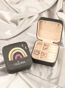 1PC Custom Print: Personalized Name Square Storage Box - Portable PU Jewelry Organizer For Necklaces, Earrings, Rings - Multi-Compartment Travel Storage Case - Ideal Gift For Mother, Aunt, Grandmother, Daughter, Niece, Sister, Friend, Girlfriend, Wife, Bride, Bridesmaid, Godmother, Mom, Mother-In-Law, Colleague On Holidays, Birthdays, Weddings, Mother's Day, Valentine's Day, Christmas, New Year, Teacher's Day, Anniversaries, Graduation, Baby Showers