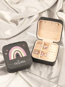 1PC Custom Print: Personalized Name Square Storage Box - Portable PU Jewelry Organizer For Necklaces, Earrings, Rings - Multi-Compartment Travel Storage Case - Ideal Gift For Mother, Aunt, Grandmother, Daughter, Niece, Sister, Friend, Girlfriend, Wife, Bride, Bridesmaid, Godmother, Mom, Mother-In-Law, Colleague On Holidays, Birthdays, Weddings, Mother's Day, Valentine's Day, Christmas, New Year, Teacher's Day, Anniversaries, Graduation, Baby Showers