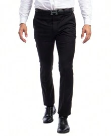 Mens Skinny Fit Solid Open Bottom Dress Pants - 黑色 - 查看 3