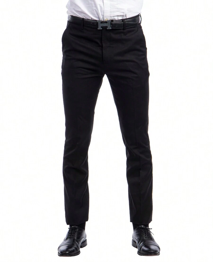 Mens Skinny Fit Solid Open Bottom Dress Pants - 黑色 - 查看 1