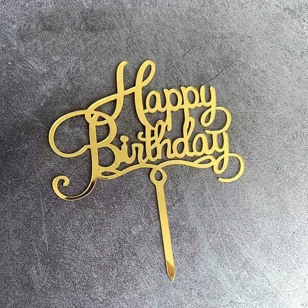 1pc Creative "Happy Birthday" Cake Topper, Gold/Silver/Rose Gold Acrylic Cake Decorations,Christmas