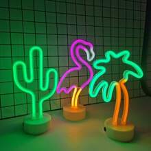 1 pièce Enseigne au néon de cactus, palmier, flamant rose, décoration fonctionnant sur batterie USB ou piles pour chambre, maison, salle de jeux, mariage, cadeau vibrant (piles non incluses)