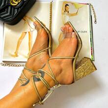 Women's Glitter Shine Gold Heel Sandal - 9cm - 金色 - 查看 2