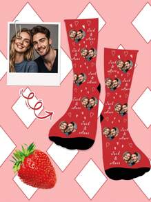 Face Socks 1 Pair Custom Face Print Crew Socks For Men, Personalized Face Socks, Customized Photo Socks, Funny Cartoon Design Mid-Calf Socks, Suitable For Gifts, Holidays, Birthdays, Couples, Comfortable And Breathable - Multicolor - View 2