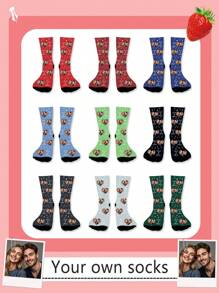 Face Socks 1 Pair Custom Face Print Crew Socks For Men, Personalized Face Socks, Customized Photo Socks, Funny Cartoon Design Mid-Calf Socks, Suitable For Gifts, Holidays, Birthdays, Couples, Comfortable And Breathable - Multicolor - View 3