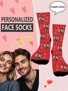 Face Socks 1 Pair Custom Face Print Crew Socks For Men, Personalized Face Socks, Customized Photo Socks, Funny Cartoon Design Mid-Calf Socks, Suitable For Gifts, Holidays, Birthdays, Couples, Comfortable And Breathable - Multicolor - View 1
