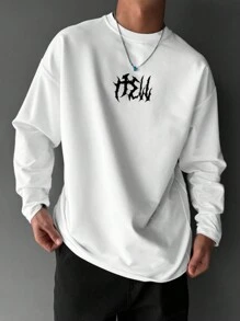 Men's Casual High Street Contrast Color Wing Print Long Sleeve T-Shirt, Spring And Autumn - White - View 2