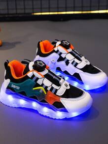 GUANGLAN USB Charging LED Light Up Shoes With 7-Color Rotating Button, Glowing Sneakers For Toddlers, Kids, Children, Boys, Girls, Youths In Spring/Autumn - Black - View 3