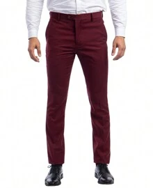Mens Skinny Fit Solid Open Bottom Dress Pants - 酒紅色 - 查看 1