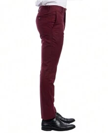 Mens Skinny Fit Solid Open Bottom Dress Pants - 酒紅色 - 查看 3