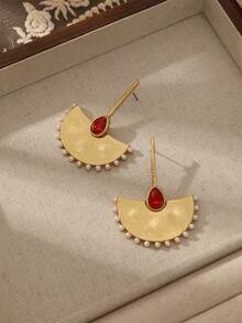 1 par de pendientes colgantes elegantes y únicos con forma de abanico de metal dorado, estilo minimalista bohemio, adecuados para uso diario, festivales, vacaciones, vestidos de fiesta, regalos, accesorios de joyería para mujeres - pendientes - Ver 7