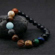 1 pieza Pulsera elástica con piedra natural hecha a mano con patrón de 8 planetas, adecuada para hombres