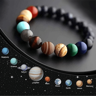 1pc Handmade Beaded Natural Stone 8-Planet Patterned Stretch Bracelet, Suitable For Men