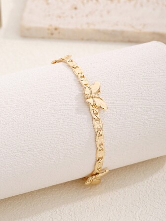 1pc 14K Copper Butterfly Print Chain Bracelet, Suitable For Friends, Girls, Daily & Festive Wear