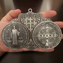 BONITTER EXTRA GROTE 5,7X4 INCH ST BENEDICT CROSS MEDAILLE VINTAGE MESSING TOON AFWERKING VOOR WAND OF BUREAU DISPLAY/MEDALLA DE SAN BENITO