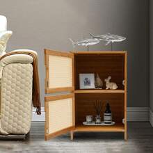 HOHOBLA LOYALHEARTDY-BTG Bamboo Nightstand With 2 Cabinets, Modern Nightstand End Table For Bedroom Side Table Small Bedside Table With Bamboo Weaving For Living Room[Best Gift For Family&Friends] - Màu Khaki - Xem 2
