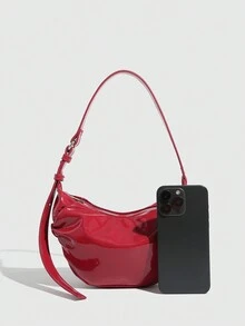 Spring New Arrival Women's Red Casual Shoulder Bag, Elliptical Shaped With Pleats And Armpit Bag - Burgundy - View 3