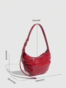 Spring New Arrival Women's Red Casual Shoulder Bag, Elliptical Shaped With Pleats And Armpit Bag - Burgundy - View 2