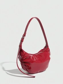 Spring New Arrival Women's Red Casual Shoulder Bag, Elliptical Shaped With Pleats And Armpit Bag - Burgundy - View 4