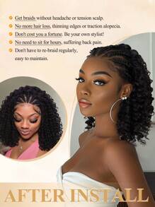 Box Braided Water Wave 13x4 Lace Front With Baby Hair Wigs For Women 16 Inches Knotless Box Braided Hair Wigs Curly Bob Braided Lace Wigs - Black - View 10