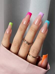 150 Móng tay giả dạng gel hình chữ nhật kiểu Pháp, Móng tay giả kiểu Pháp mờ, Đầu móng tay gel mềm, Lâu trôi, 15 kích cỡ khác nhau để tự làm móng, Phù hợp cho phụ nữ và tiệm làm móng, Dụng cụ làm móng - Nhiều màu - Xem 2
