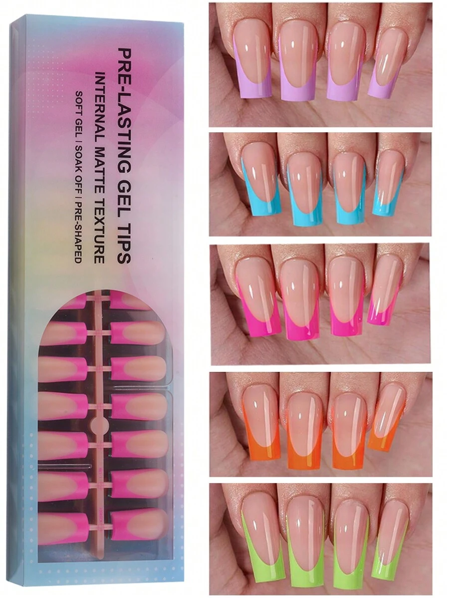 150 Móng tay giả dạng gel hình chữ nhật kiểu Pháp, Móng tay giả kiểu Pháp mờ, Đầu móng tay gel mềm, Lâu trôi, 15 kích cỡ khác nhau để tự làm móng, Phù hợp cho phụ nữ và tiệm làm móng, Dụng cụ làm móng - Nhiều màu - Xem 1