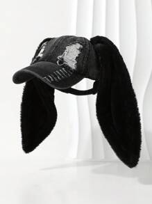 1 gorra de béisbol, gorra de béisbol azul con orejeras largas de felpa, linda gorra lavada, gorra de béisbol desgastada lavada negra con orejeras largas de felpa, adecuada para presentaciones en el escenario y vacaciones de invierno y otoño - Multicolor - Ver 14