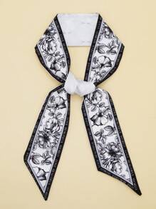 5 件装女士多用途格子、豹纹、花朵、花卉图案围巾，包包装饰带礼盒 - 时尚小丝巾优雅头巾、发带、头带非常适合装扮您的情人节 - 彩色 - 查看 28