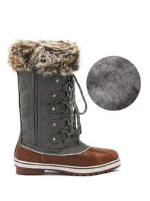 Women's Mid Calf WaterProof Winter Snow Boots Warm Holiday Christmas Outdoor Black Boots - Cà phê nâu - Xem 6