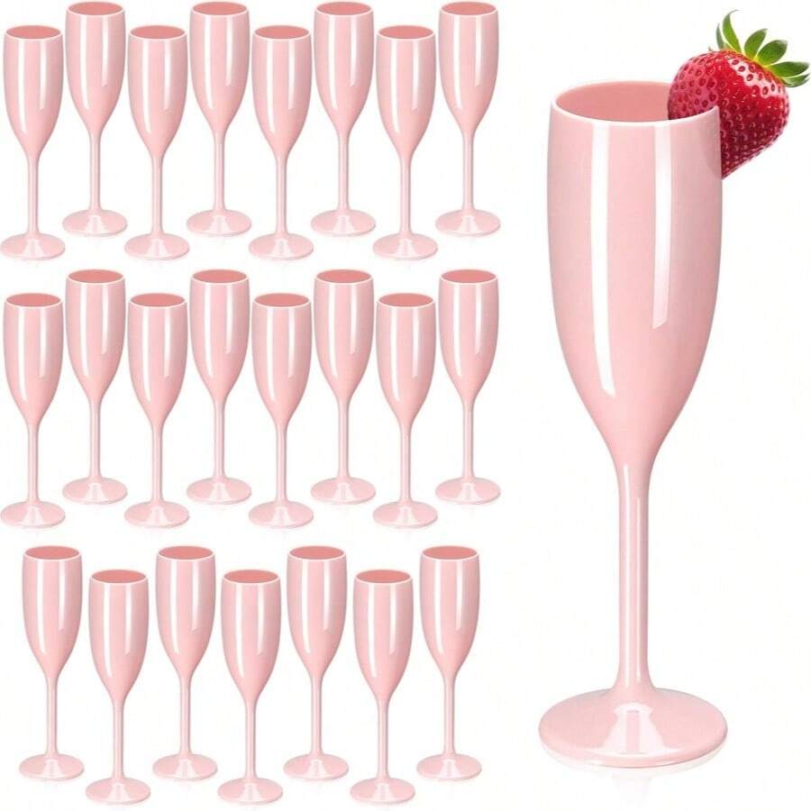 Copas de champán de acrílico reutilizables, copas de vino de plástico irrompibles para bodas, despedidas de soltera, regalos para la futura novia [Vasos reutilizables] - Rosa - Ver 1