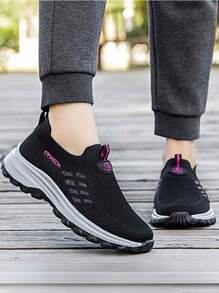 Tenis ortopédicos para mujer, fascitis plantar, sin ataduras, con soporte de arco, zapatos casuales para caminar - Negro - Ver 2