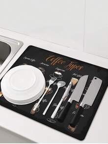 1pc, retro coffee patterns, moisture-proof absorbent coffee pads, Cafe accessories, rubber absorbent dishwashing pads, kitchen placemats, kitchen counters and perfect accessories for coffee machines!