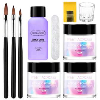 水晶指甲套装、水晶粉和液体套装、单体液体套装（含指甲刷）、夏季指甲、透明白粉色指甲粉套装、水晶指甲延长雕刻初学者套装、美甲DIY美甲套装、水晶套装、家庭沙龙礼物、女士水晶按压指甲