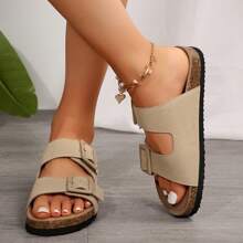 Stylish & Comfy Women's Open-Toe Cork Sandals: Double Row Adjustable Straps For Casual Outdoor Wear. - Màu be - Xem 6