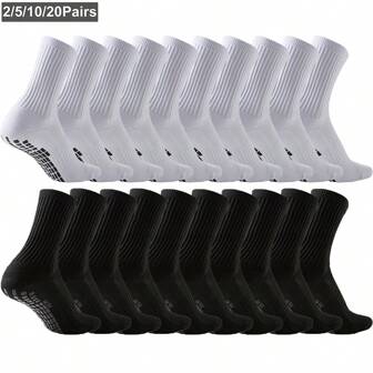 2/5/10/20 Pairs Men Cushion Crew Socks Sport Grip Socks Exercise Athletic Football Basketball Rugby Cycling Running, For Gym, Fall