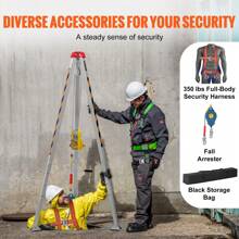 Confined Space Tripod Kit, 2600 Lbs Winch, Confined Space Tripod 8' Legs And 98' Cable, Confined Space Rescue Tripod 32.8' Fall Protection, Harness, Storage Bag For Traditional Confined Spaces