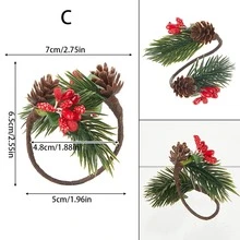 1pc Christmas Napkin Ring, Faux Pine Needle Napkin Holder, Wooden Napkin Rings, Home Decor Napkin Rings - Multicolor - View 10