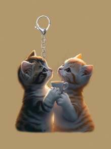 1 pièce Porte-clés en acrylique 2D chat de dessin animé, clip de sac à dos, pendentif cadeau pour amis, accessoires automobiles, accessoires de voiture, breloques de sac, sac d'école, accessoires gothiques Y2K, porte-badges avec support pour pièce d'identité, accessoires de voiture, breloques de sac