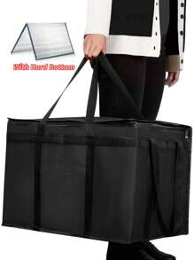 2pcs/Set XXXL Large Black Insulated Food Delivery Bag L23xW14*H15" With Removable Hard Bottom Board For Catering Grocery, Doordash, Picnic