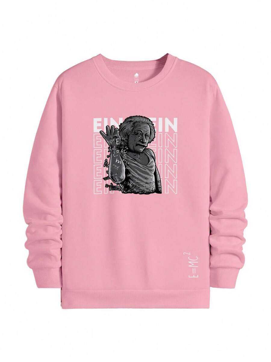 Round Neck Sweatshirt Cold Blouse Albert Streetwear Cartton Style Einstein Coat - Màu Hồng baby - Xem 1