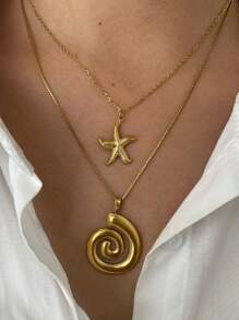 Monlansher 1 pezzo Collana donna in acciaio inossidabile con pendente a forma di stella marina e spirale, dal design semplice e alla moda, di alta qualità, durevole e versatile per uso quotidiano