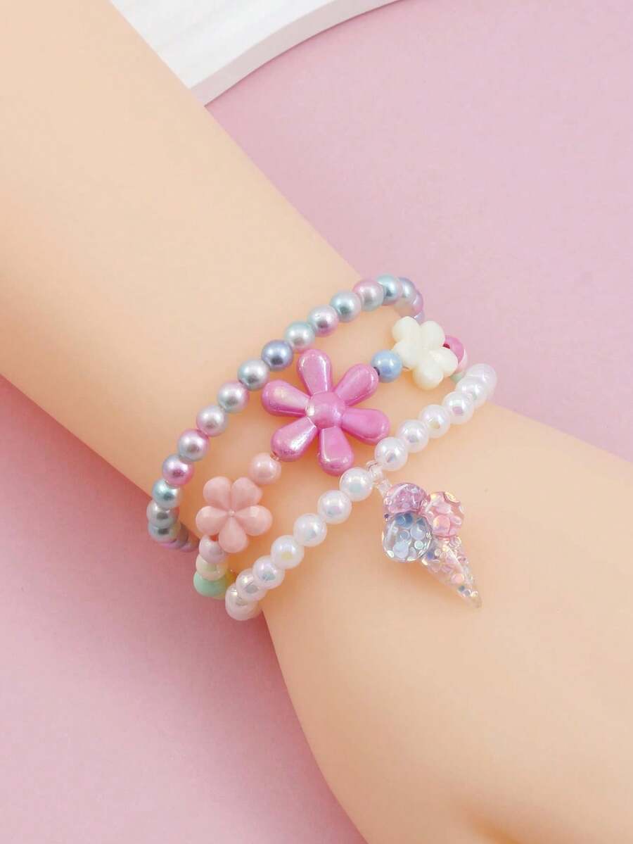 3pcs/Set Kids Colorful Acrylic Popsicle Bead Bracelet Jewelry Accessories - Multicolor - View 1