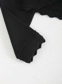 Young Girls' Elegant Solid Color Long Sleeve Hollow Out Knitted Cardigan, Autumn - màu đen - Xem 3