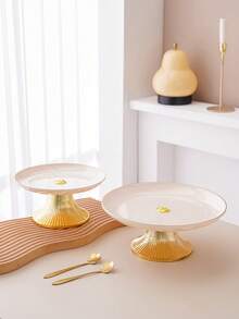 1pc Round Cake Stand With Golden Base, Dessert Serving Tray For Halloween, Christmas, Wedding, Party, Holiday Decoration - Multicolor - View 12