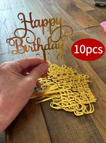 5pcs/1pc Acrylic Happy Birthday Cake Topper, Birthday Cake Decor, Party Supplies, Modern Letter Graphic Cake Decor, Birthday Party Decorations, Perfect Keepsake Gift For Family And Friends, Father's Day Gift For Dad