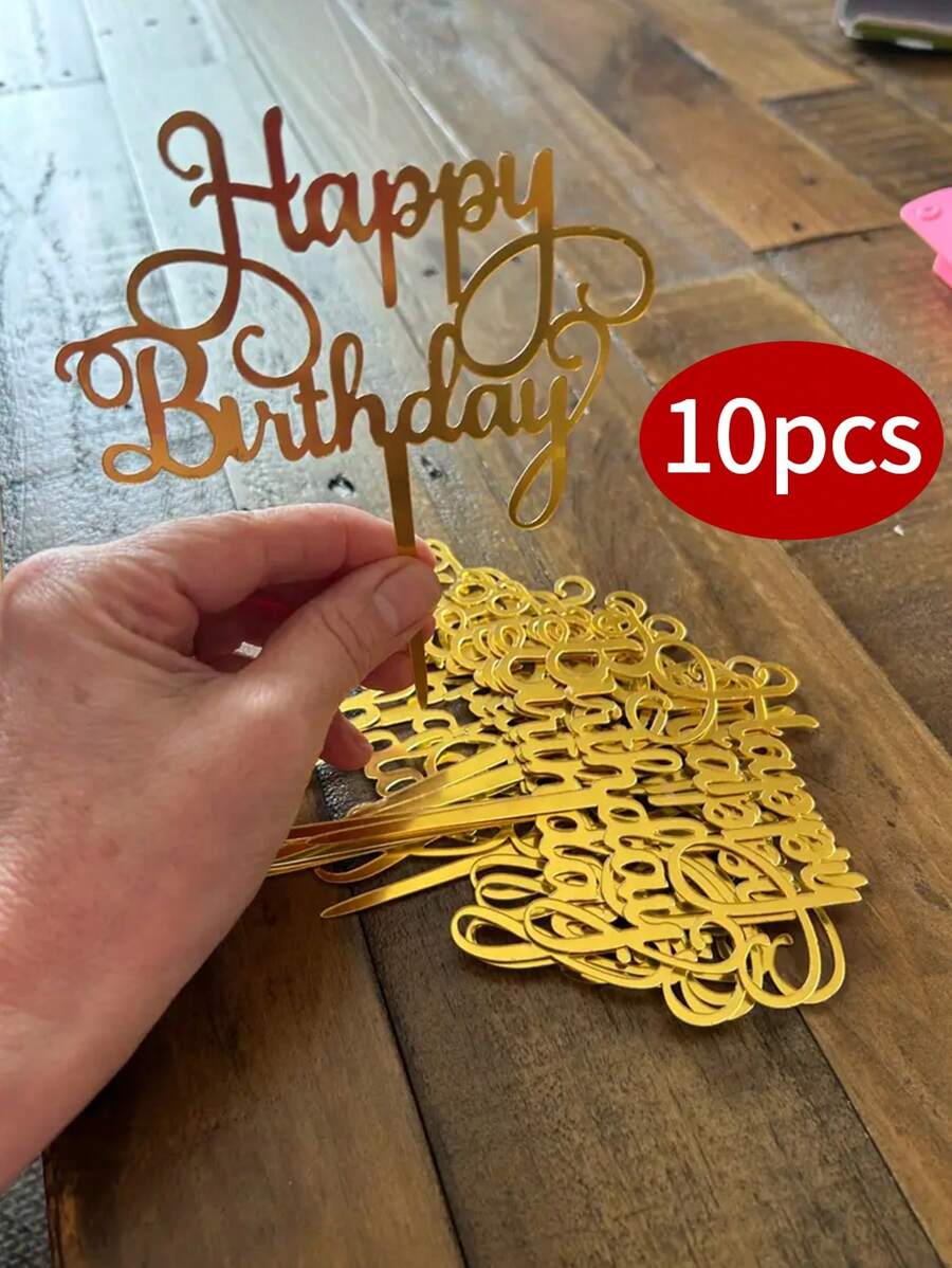 5pcs/1pc Acrylic Happy Birthday Cake Topper, Birthday Cake Decor, Party Supplies, Modern Letter Graphic Cake Decor, Birthday Party Decorations, Perfect Keepsake Gift For Family And Friends, Father's Day Gift For Dad