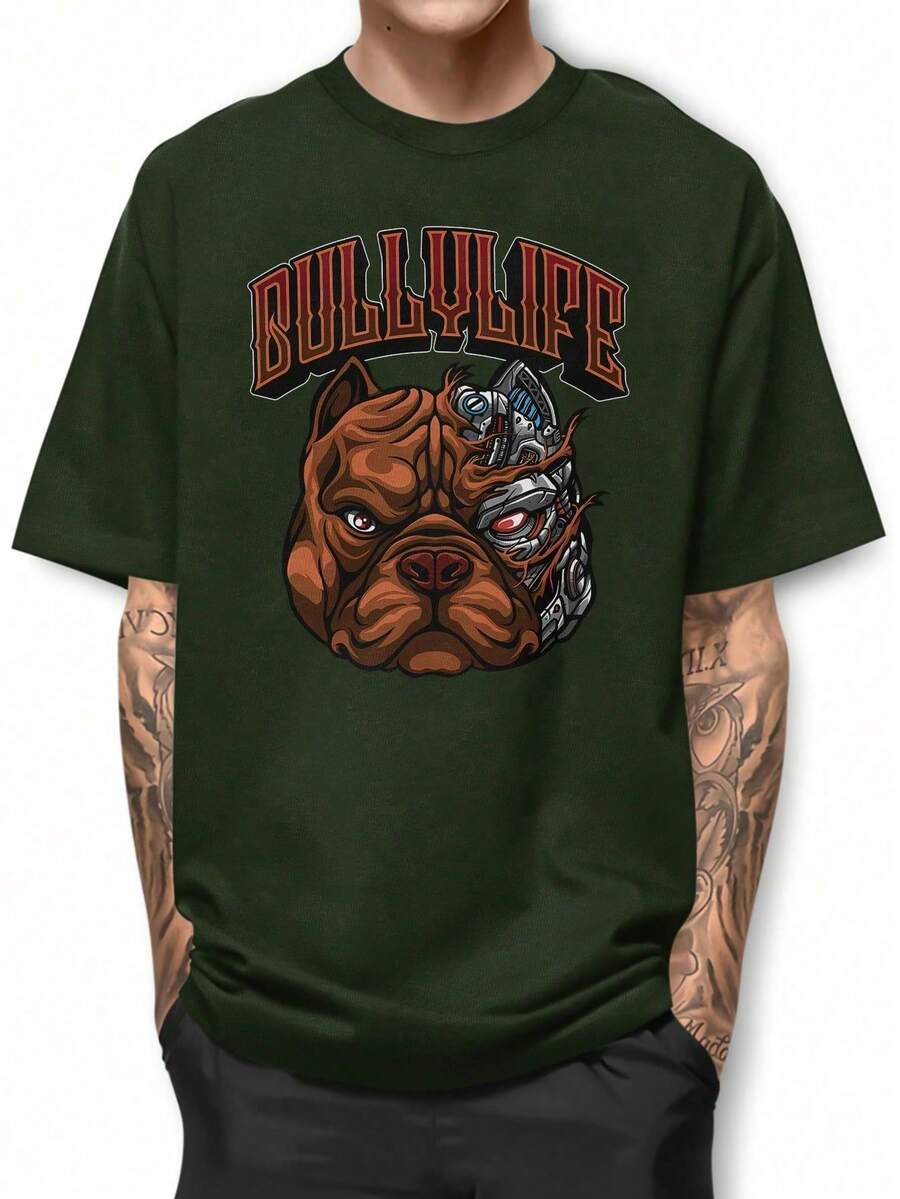 Pitbull Bullylife Basic T-Shirt 100% Cotton Shirt GPJ1 - 軍綠色 - 查看 1